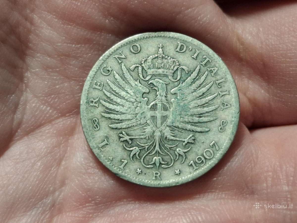 Italija 1 lira 1907 sidabras