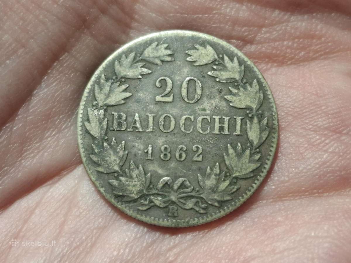 Vatikanas 20 baiocchi 1862 sidabras
