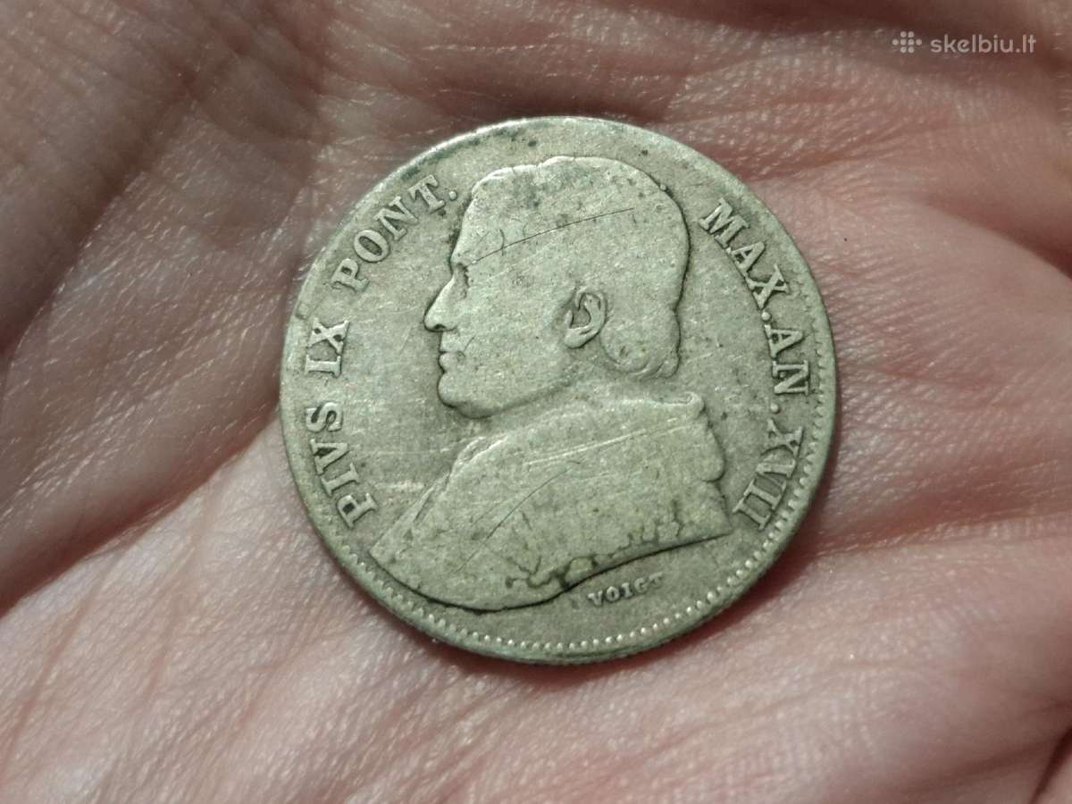 Vatikanas 20 baiocchi 1862 sidabras - nuotraukos Nr. 2