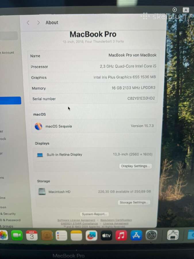 MacBook Pro 13 TB 2018 Quad-core i5 16/256gb - nuotraukos Nr. 7