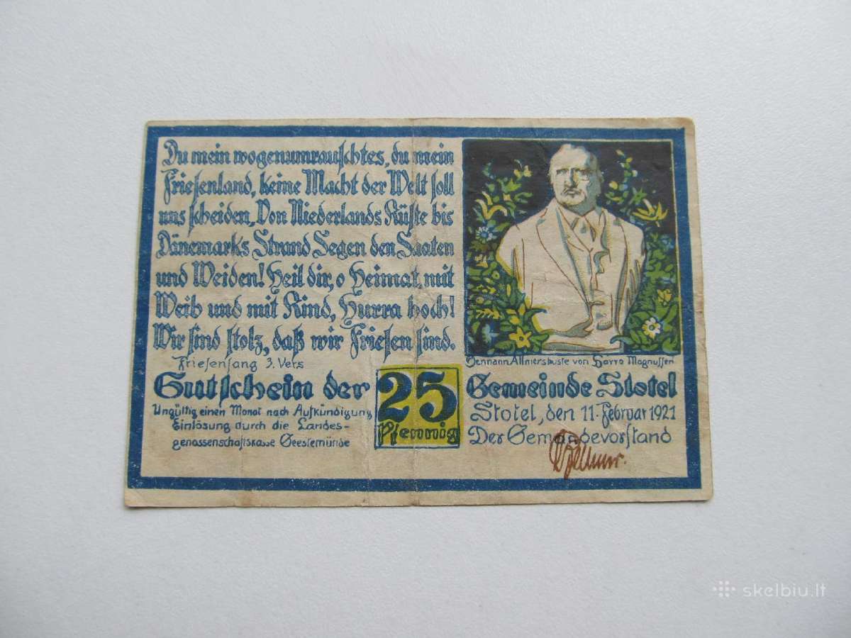 Notgeldas 25 pfennig , Stotel Vokietija , 1921