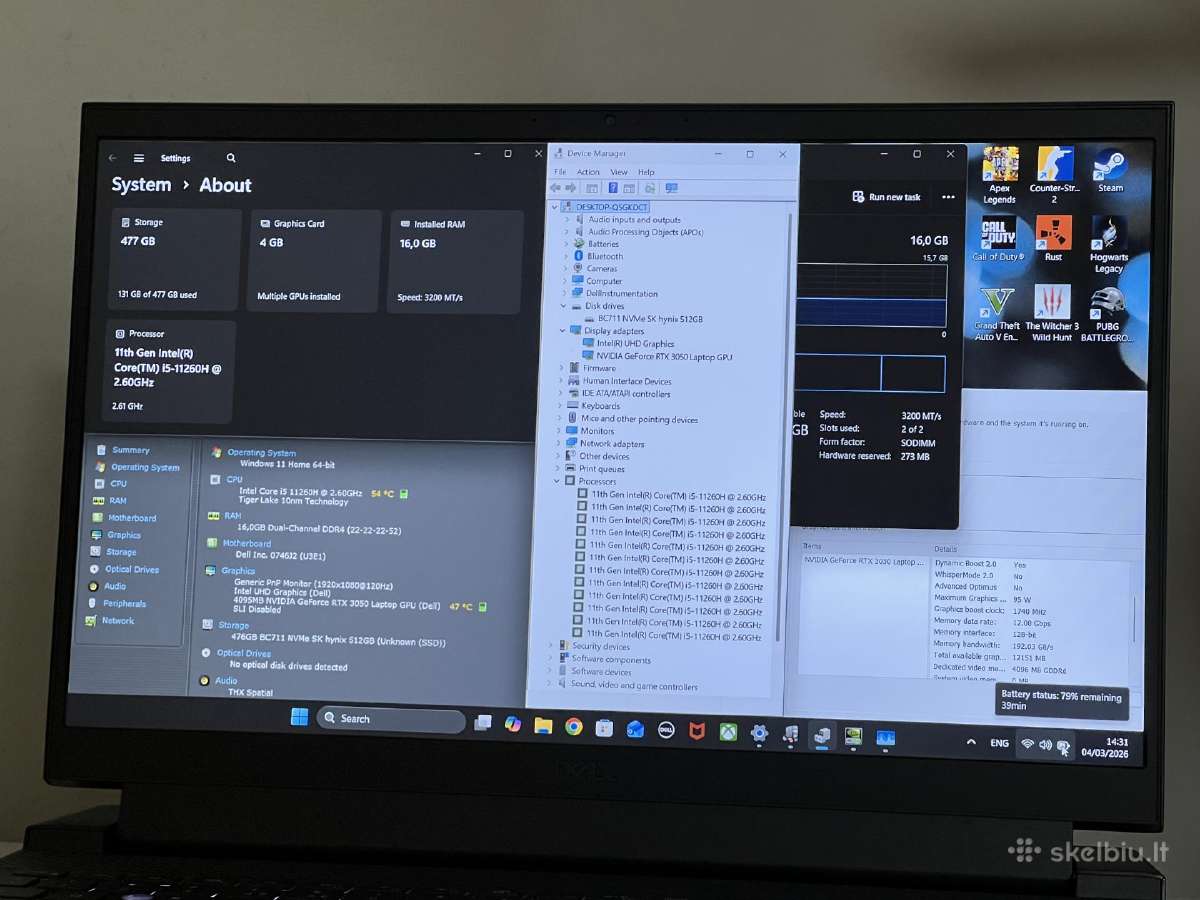 Parduodamas Dell G15 su Rtx 3050, I5-11k, 120hz. - nuotraukos Nr. 8