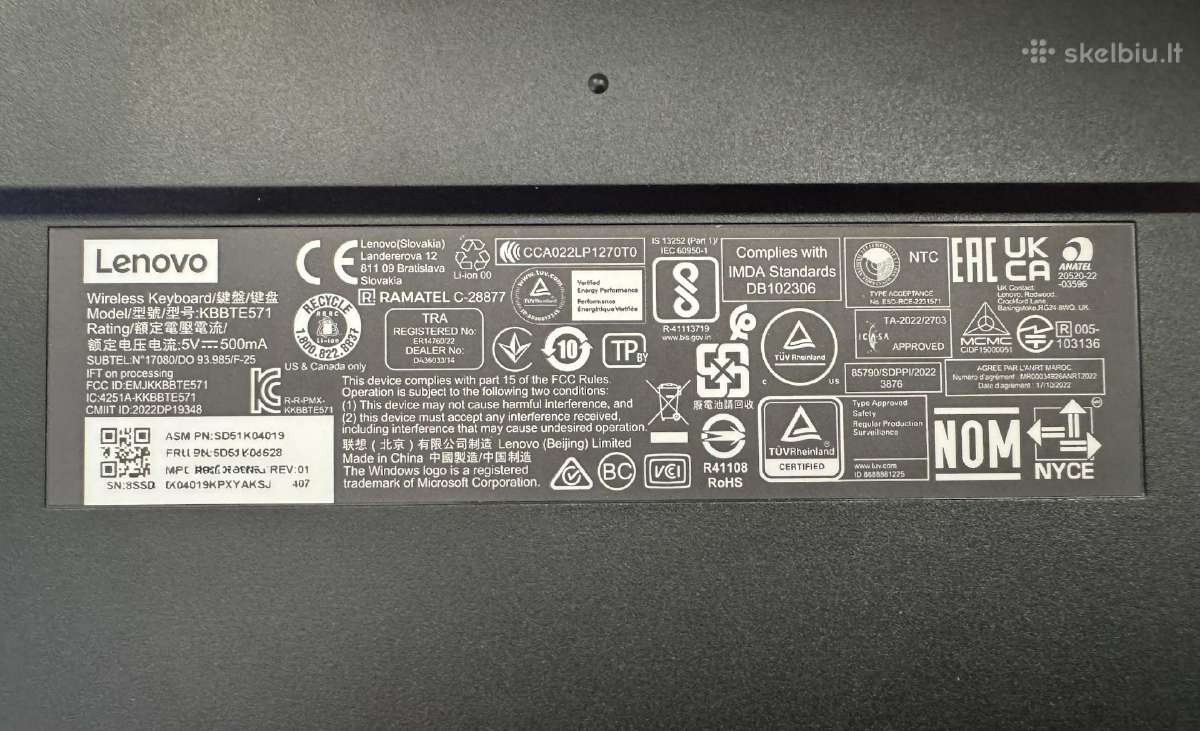 Lenovo belaidės pelės ir klaviatūros (Lt) rinkinys - nuotraukos Nr. 3