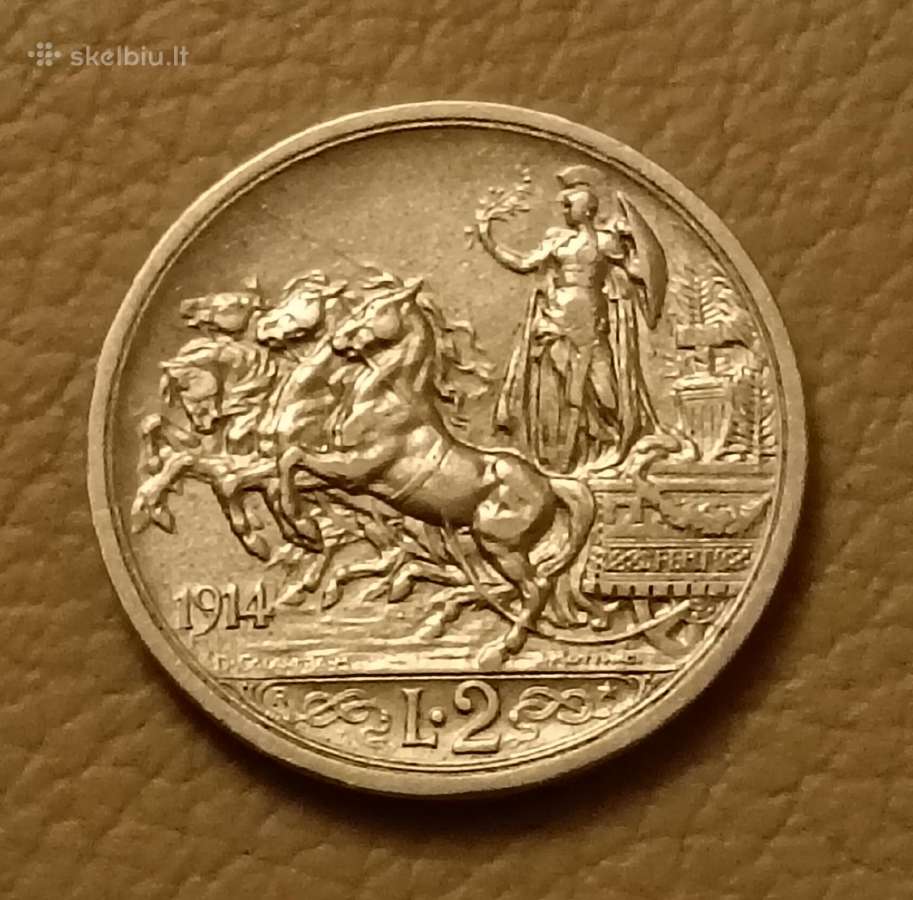 Sidabrinės Italijos 2 liros 1914 m. Unc stovio