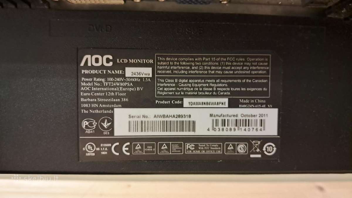 Aoc 2436VWa 24 colių LCD monitorius su gedimu - nuotraukos Nr. 5