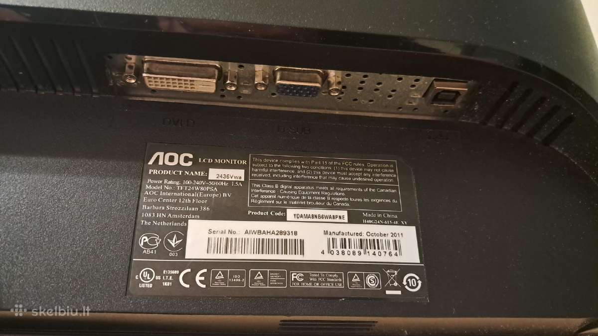 Aoc 2436VWa 24 colių LCD monitorius su gedimu - nuotraukos Nr. 6