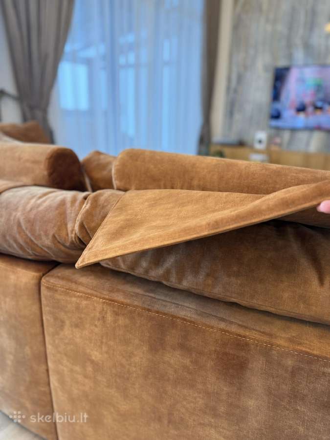Didelė prabangi rudos/oranžinės spalvos sofa - nuotraukos Nr. 4