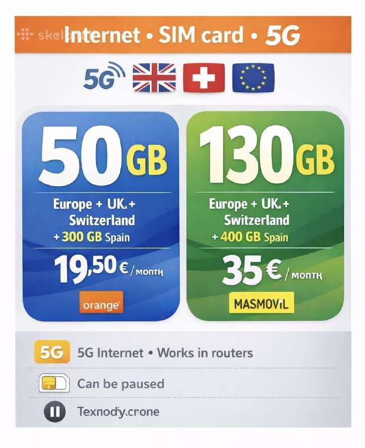 Internetas 50gb ir130gb visoje Europoje