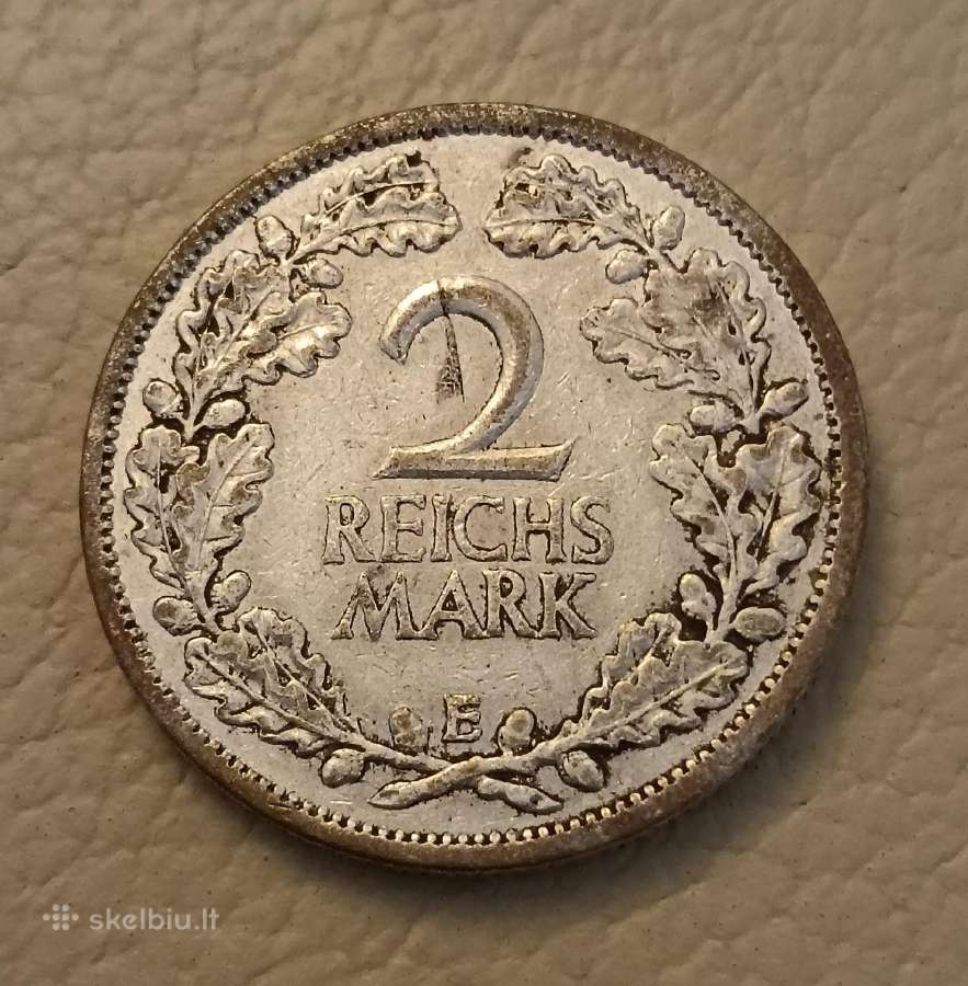 Sidabrinė Veimaro 2 Reichsmarkių moneta 1926 E