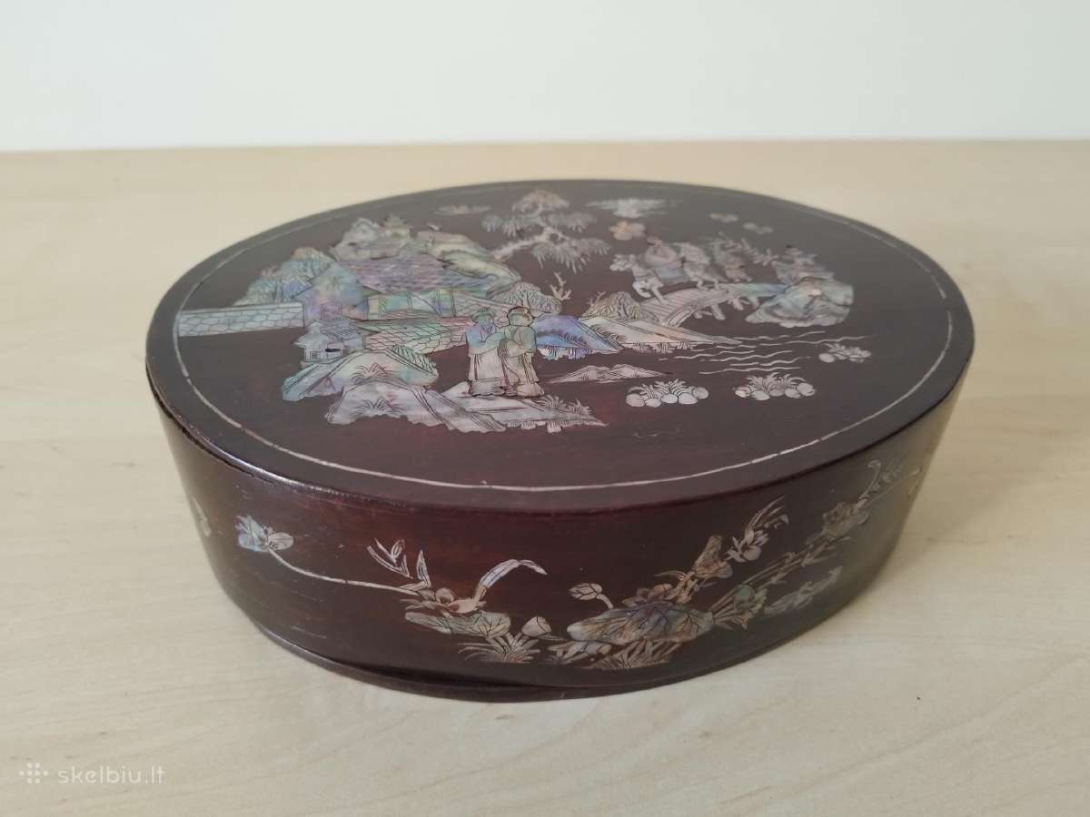 Antikvarinė azijietiška medinė papuošalų dėžutė - nuotraukos Nr. 7