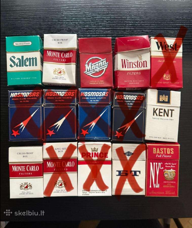 Cigarečių pakeliai. Tušti. Seni.