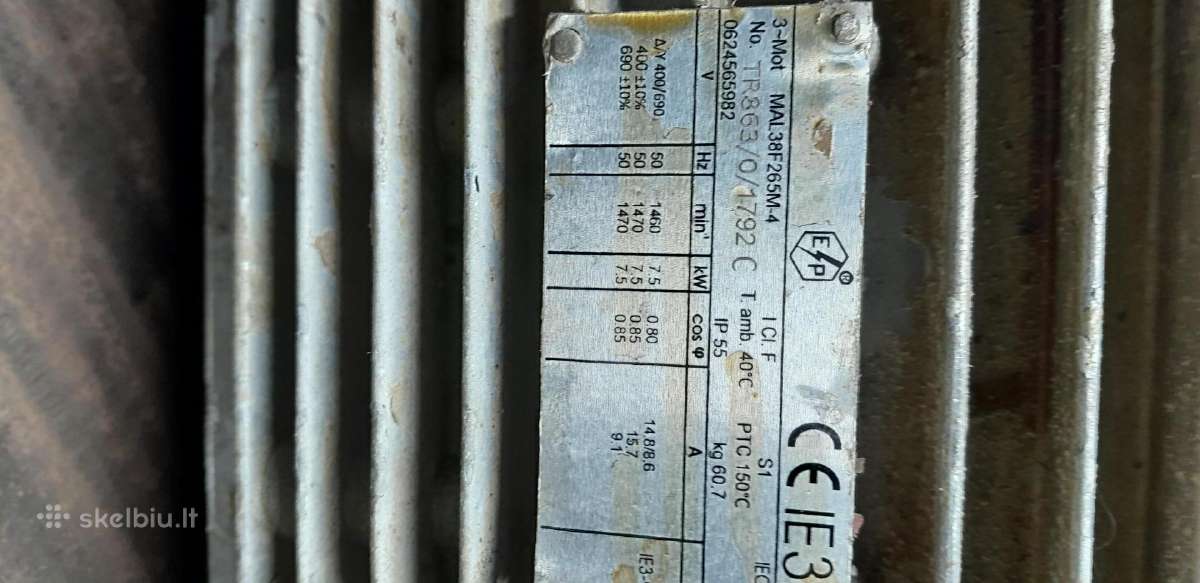 El variklis 7,5 kw 1450 aps, grezimo staklės