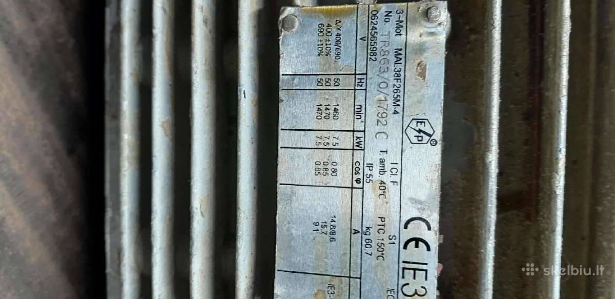 El. varikrteris 7,5 kw 1450 aps, ivairus