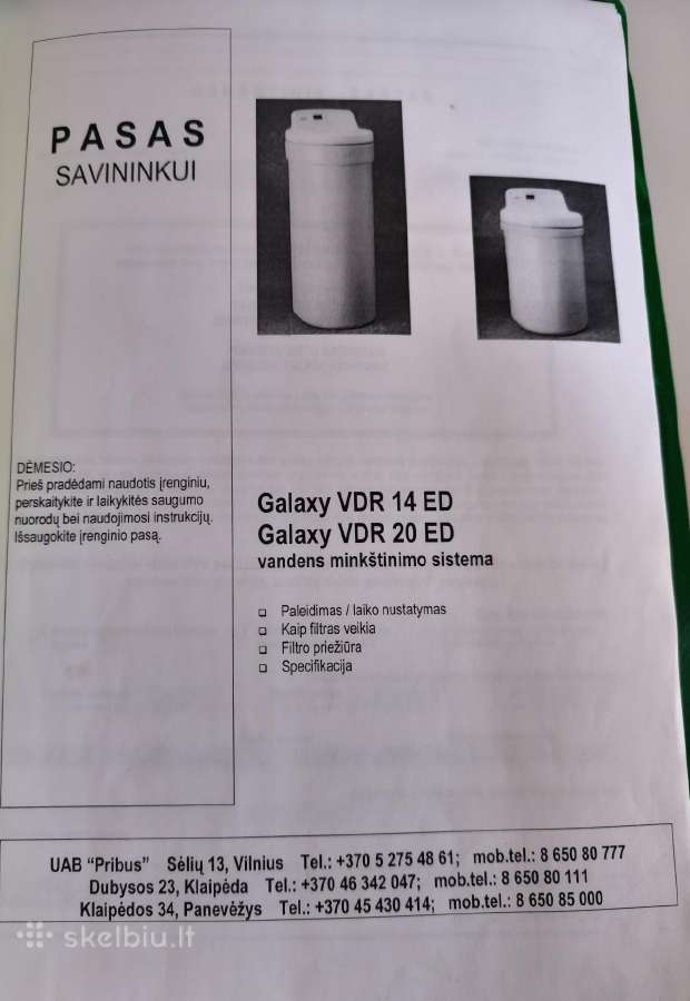 Vandens minkštinimo sistema Galaxy VDR 20 Ed