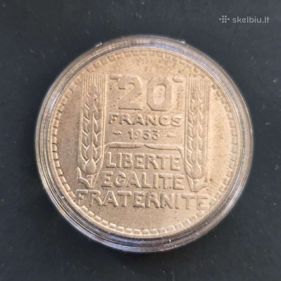 Prancūzija 1933 20 francs Ag680 20gr - nuotraukos Nr. 2