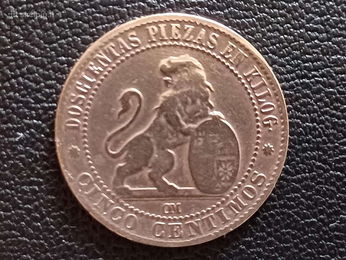 5 centimos 1870m. Ispanija