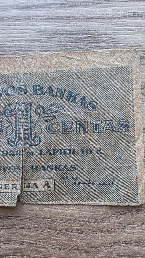 1922 metų 1 centas A serija - nuotraukos Nr. 3