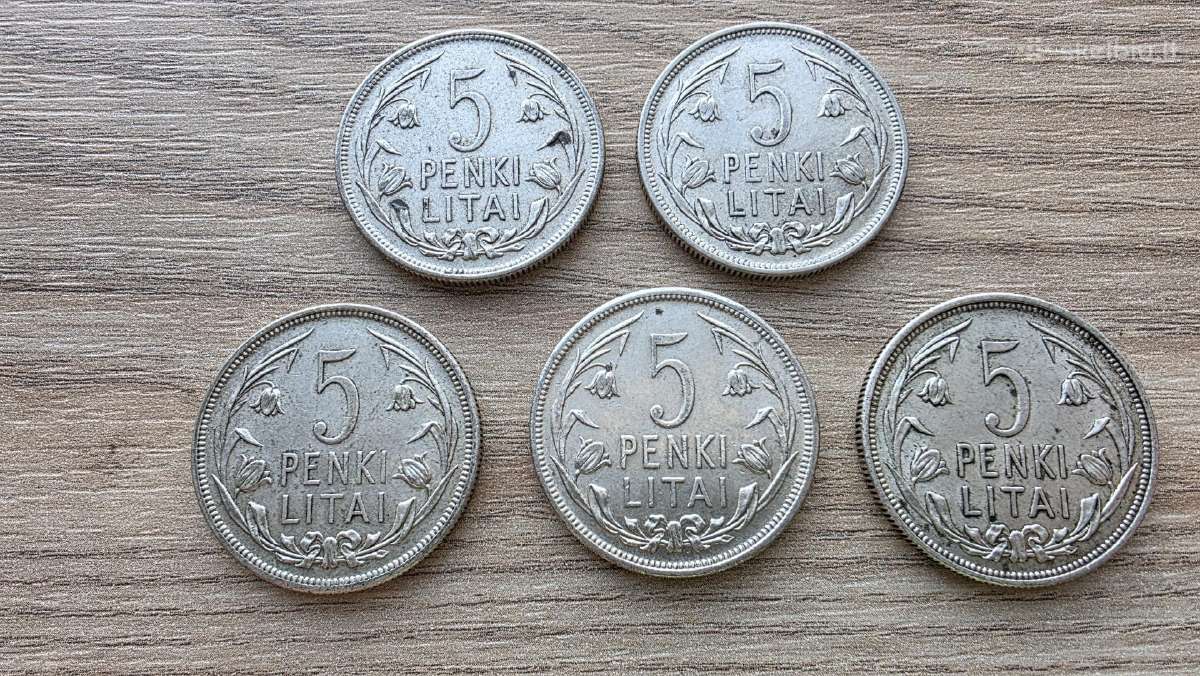 1925 metų 5 litai Tulpės Linai Sidabras Ag