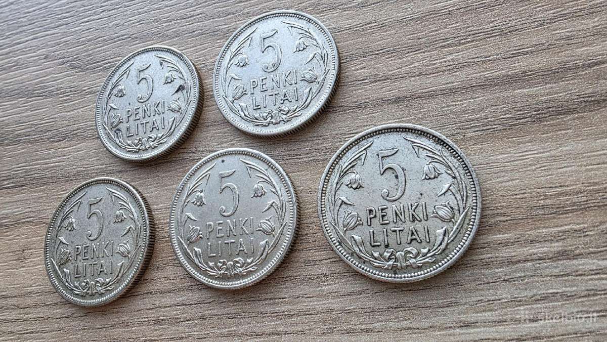 1925 metų 5 litai Tulpės Linai Sidabras Ag - nuotraukos Nr. 3
