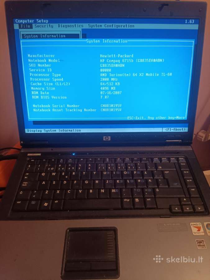Hp Compaq 6715b - nuotraukos Nr. 2