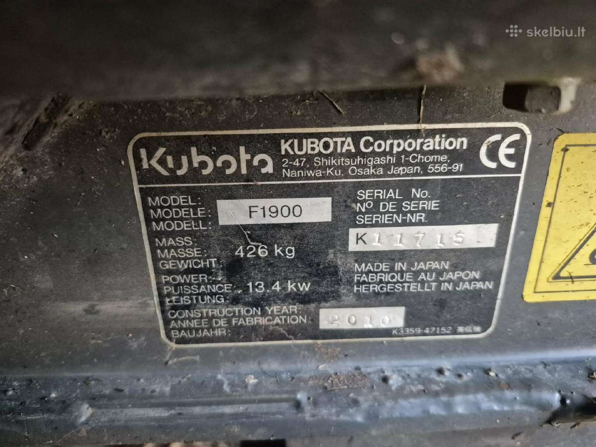 Kubota F1900 4x4 traktoriukas žoliapjovė - nuotraukos Nr. 3