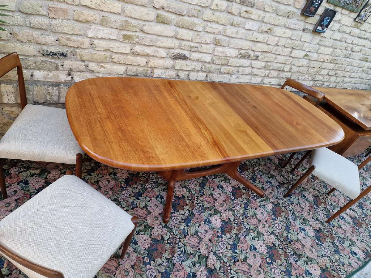 Vintažinis mid century tikmedžio valgomojo stalas - nuotraukos Nr. 10