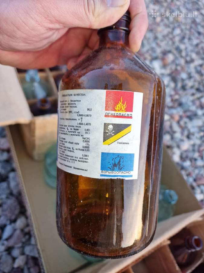 Sovietiniai laboratoriniai stiklo buteliai 1l