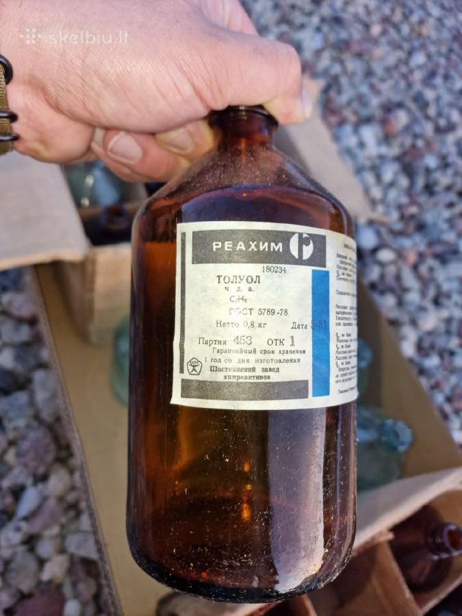 Sovietiniai laboratoriniai stiklo buteliai 1l - nuotraukos Nr. 2