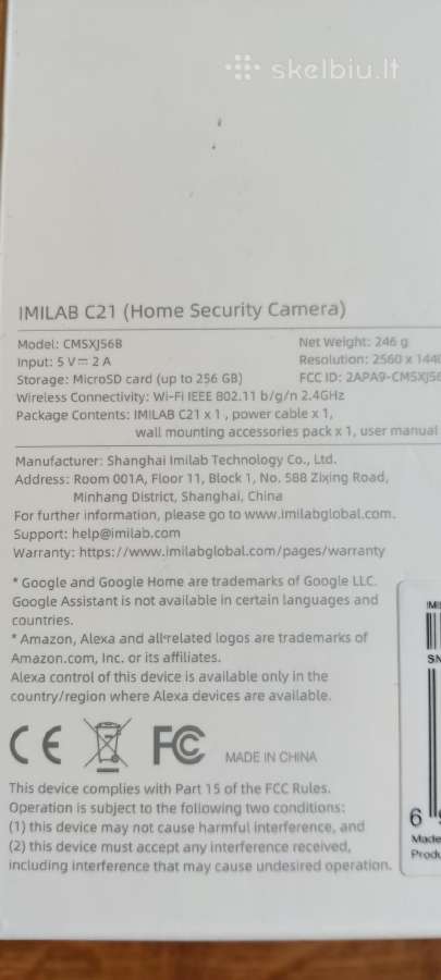 Xiaomi Imilab Vaizdo stebėjimo kamera C30 C21 Ec4 - nuotraukos Nr. 9