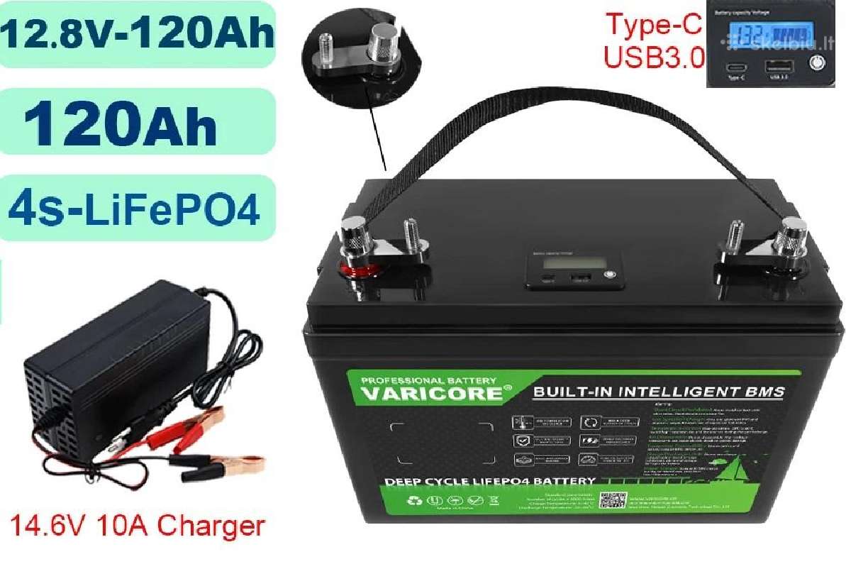 Varicore 12v Lifepo4 120ah akumuliatorius krovikli