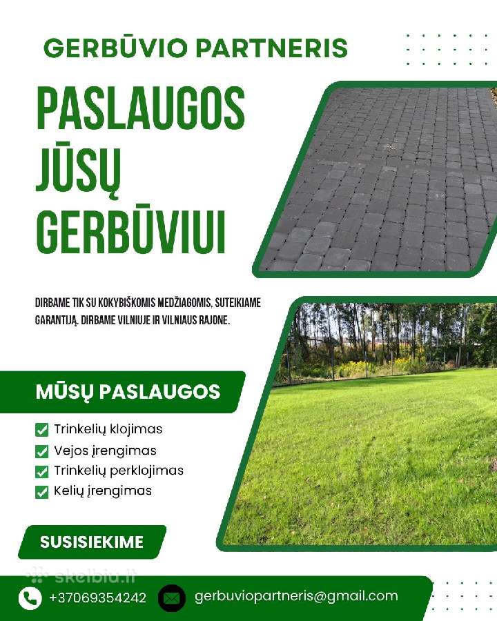 Trinkelių klojimas. Vejos įrengimas
