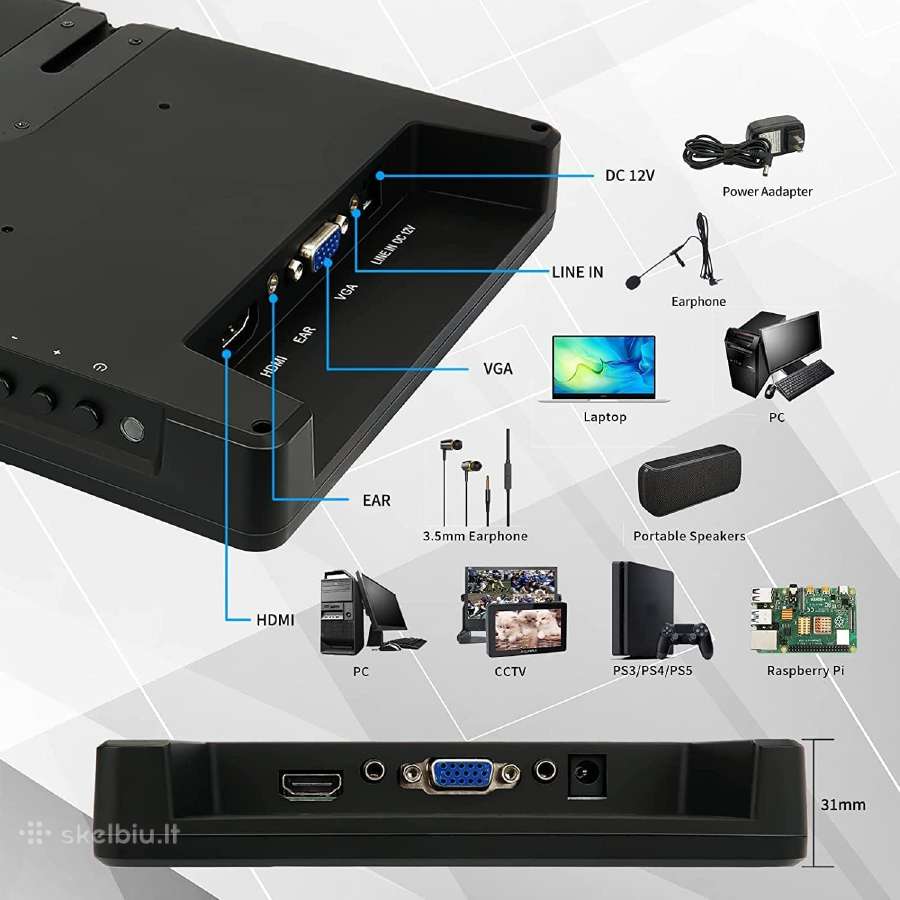 Wimaxit 10.1 inch Hdmi Vga Full HD 1920x1080 Ips - nuotraukos Nr. 2