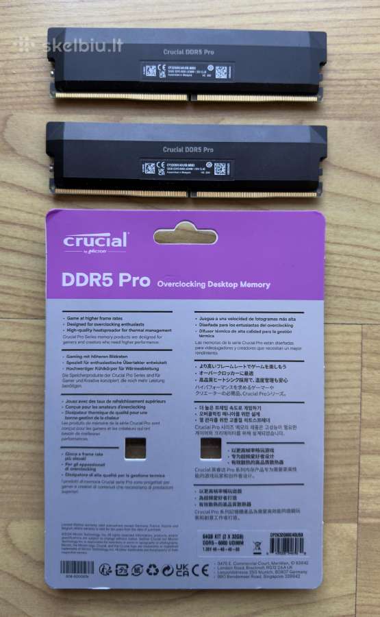 Ddr5 atmintis 64 GB 2x32 GB Crucial Cp32g60c40u5b - Skelbiu.lt