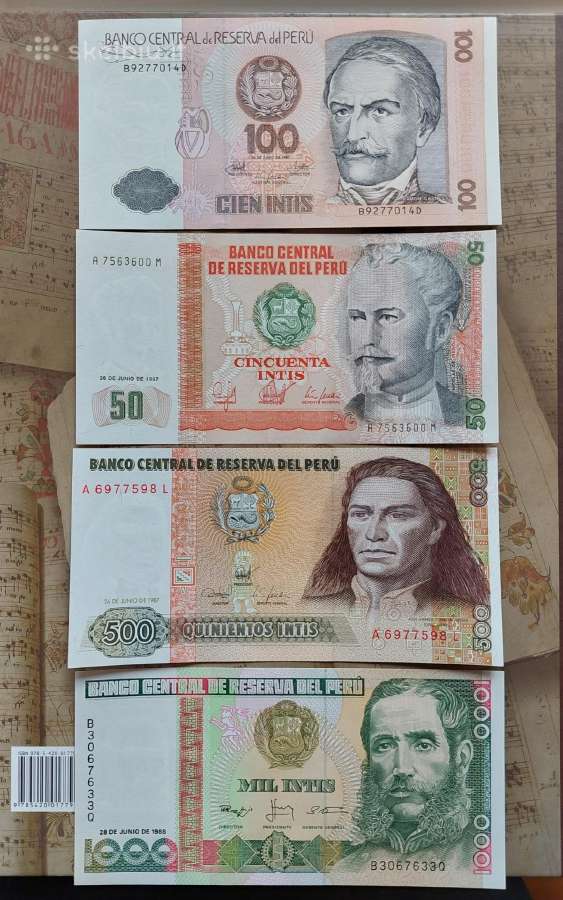 Peru rinkinys 1987 50 100 500 1000 intis unc