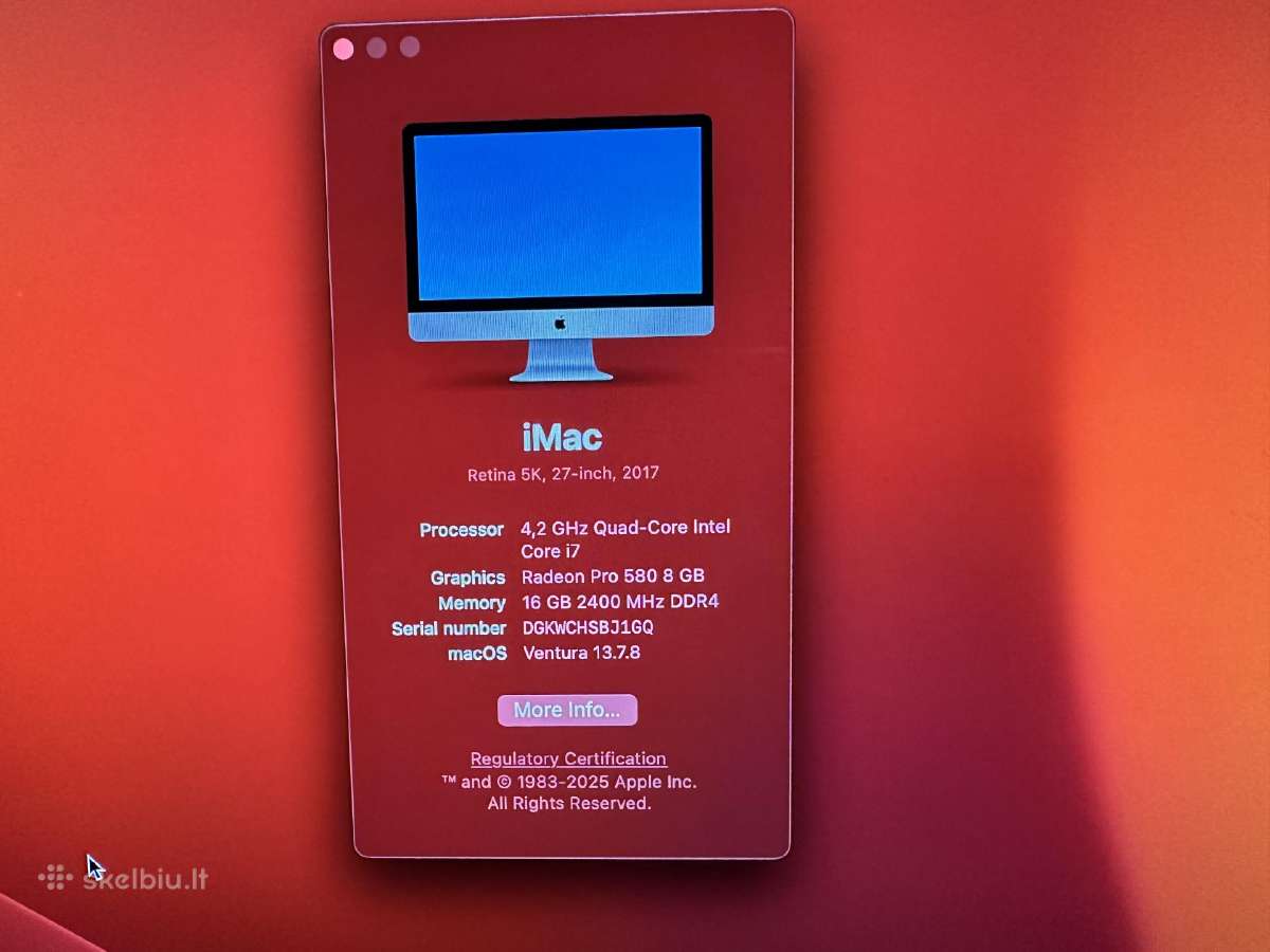 iMac Retina 5k, 27. 2017 4,2 GHz Intel Core i7 - nuotraukos Nr. 5