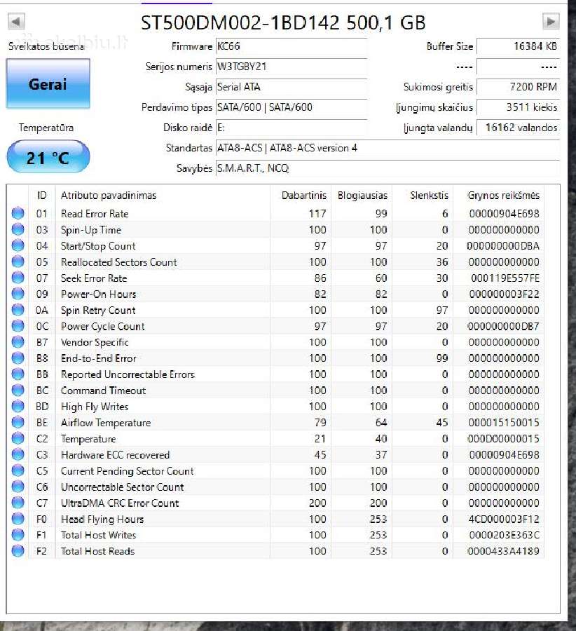 Diskas Seagate 500gb 7200rpm 3.5 HDD - nuotraukos Nr. 3