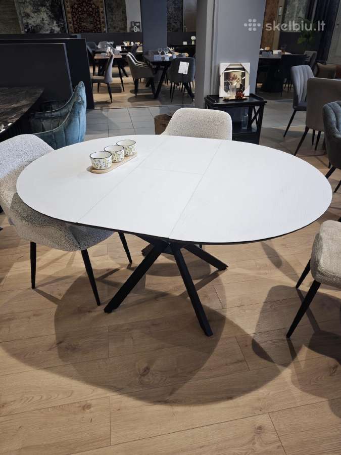 110cm balti ar juodi apvalūs išskleidžiami stalai - nuotraukos Nr. 5