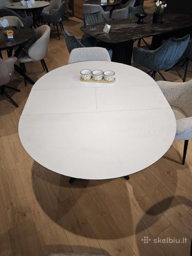 110cm balti ar juodi apvalūs išskleidžiami stalai - nuotraukos Nr. 6