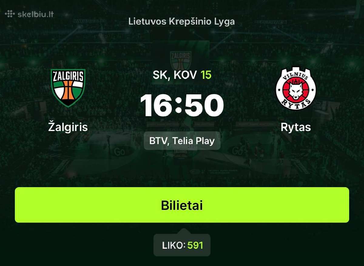 Žalgiris - Rytas 1 bilietas Audi klubas