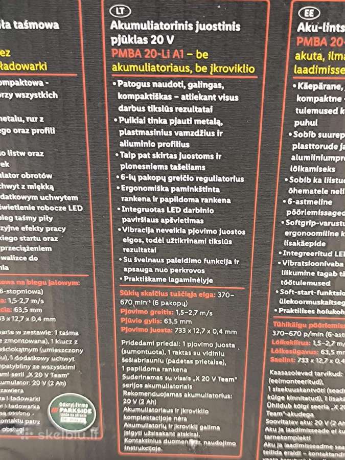 Akumuliatorinis juostinis pjūklas 20 V, Parkside - nuotraukos Nr. 6
