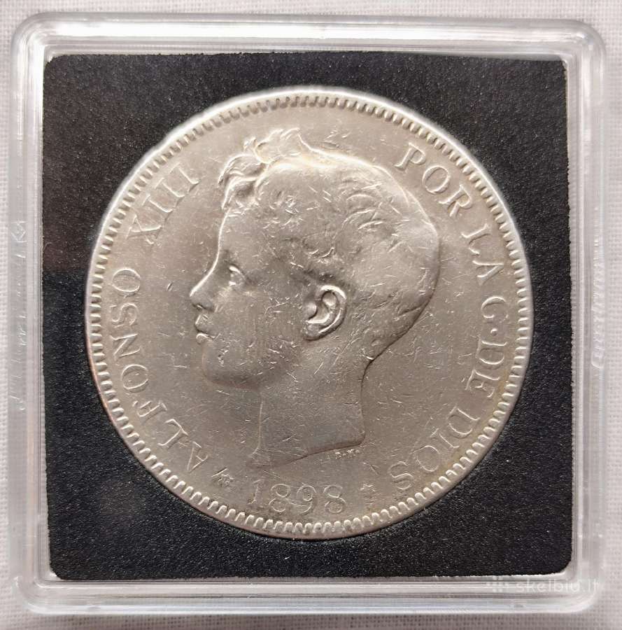 Ispanija. 5 pesetai 1898m. Sidabras.