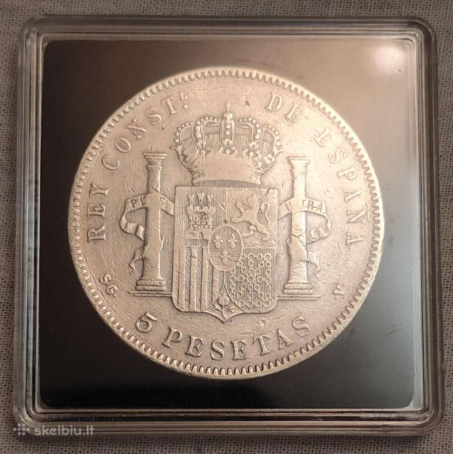 Ispanija. 5 pesetai 1898m. Sidabras. - nuotraukos Nr. 2
