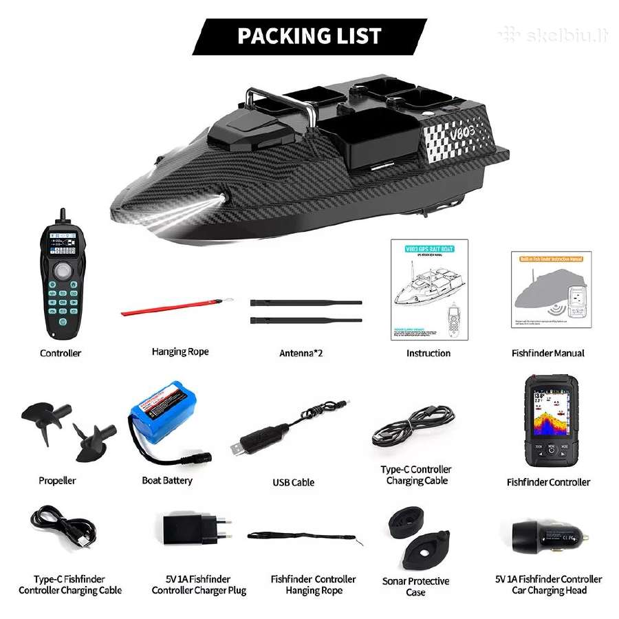 Naujas Flytec V803 GPS jaukinimo laivelis pašaro - nuotraukos Nr. 19