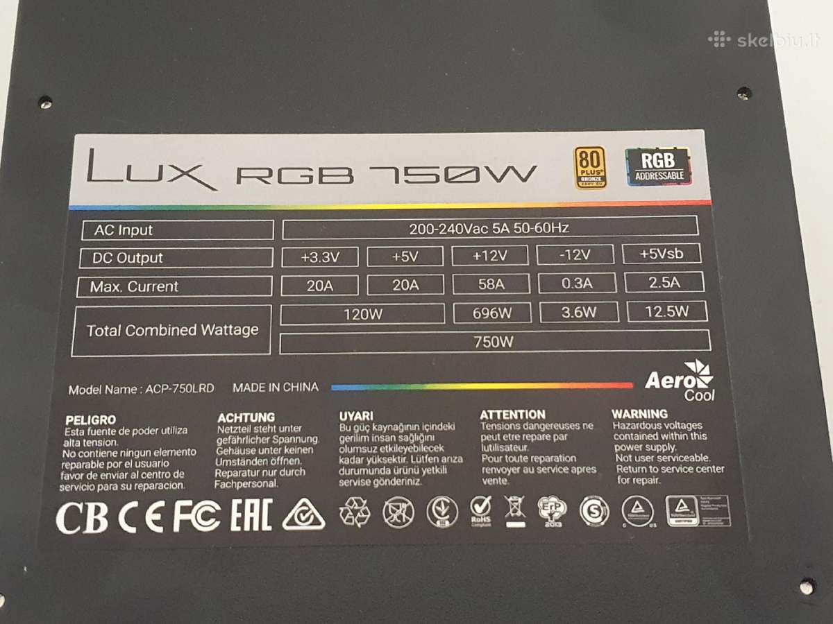 Aerocool Lux 750w maitinimo blokas - nuotraukos Nr. 2