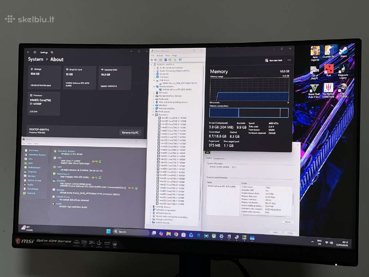 Parduodamas Predator Su Rtx 4070s, I7-14k, Ddr5. - nuotraukos Nr. 3