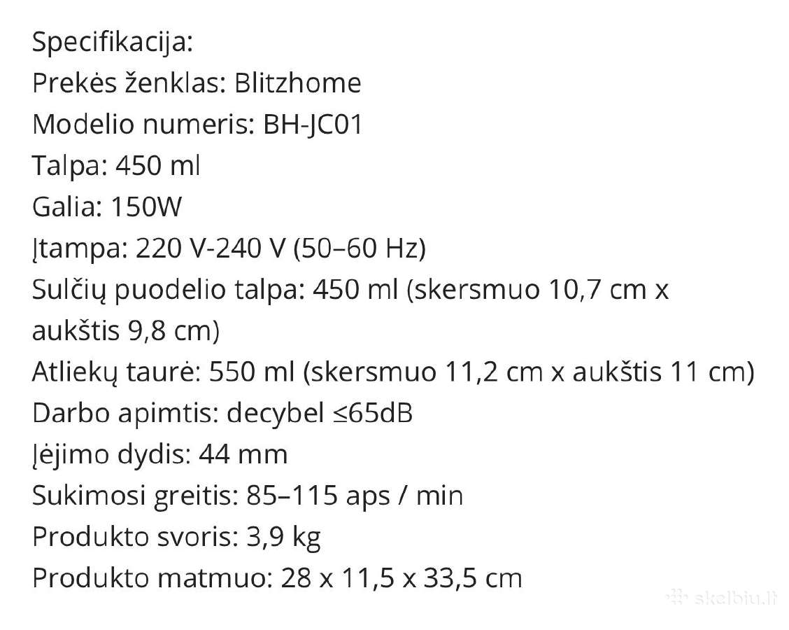 Lėtaeigė sulčiaspaudė Blitzhome BH-jc01 - nuotraukos Nr. 7