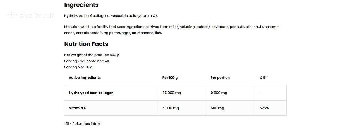 Ostrovit Collagen + Vitamin C 400g - nuotraukos Nr. 3