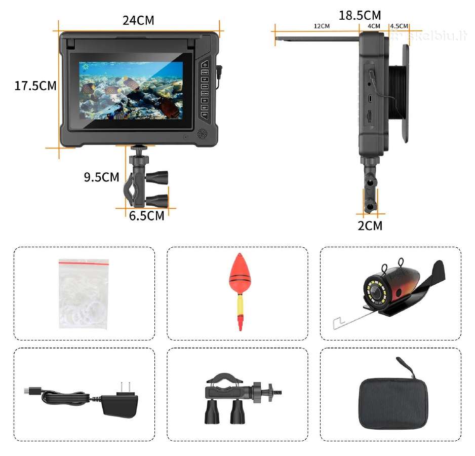 Povandeninė žvejybos kamera 7" 30m HD naktinis mat - nuotraukos Nr. 6