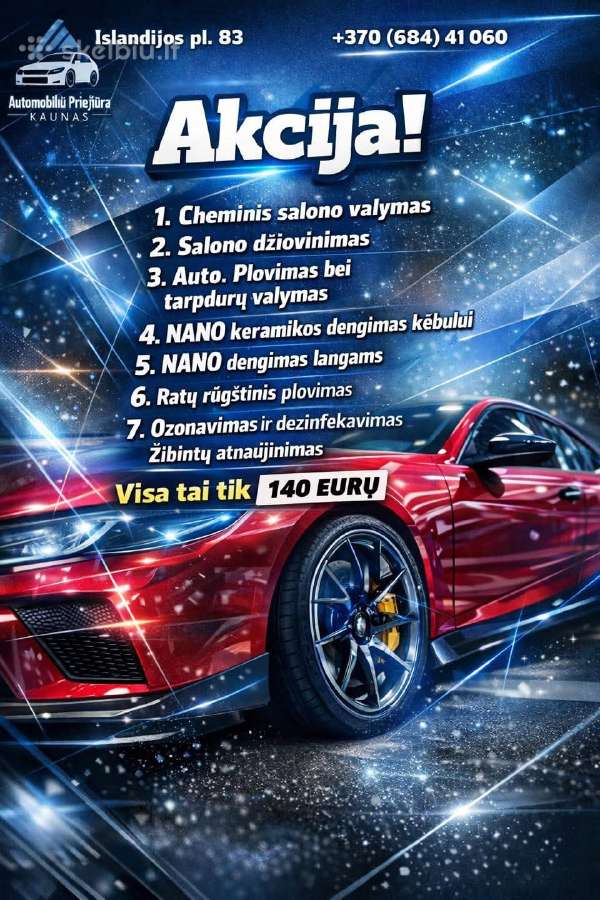 Automobilių cheminis salono valymas Kaune Nuo 40€