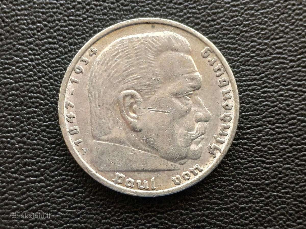 5 markes F 1935m. Vokietija sidabras 900